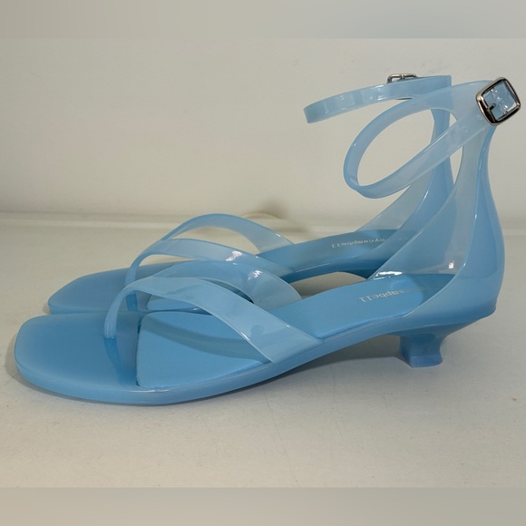 Jeffrey Campbell Blue Gummy-THG Ankle Wrap Kitten Heel Jelly Thong Sandals Sz 10 - Picture 9 of 11